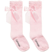 Carlomagno Satin Back Bow Knee High Sock Pale Pink
